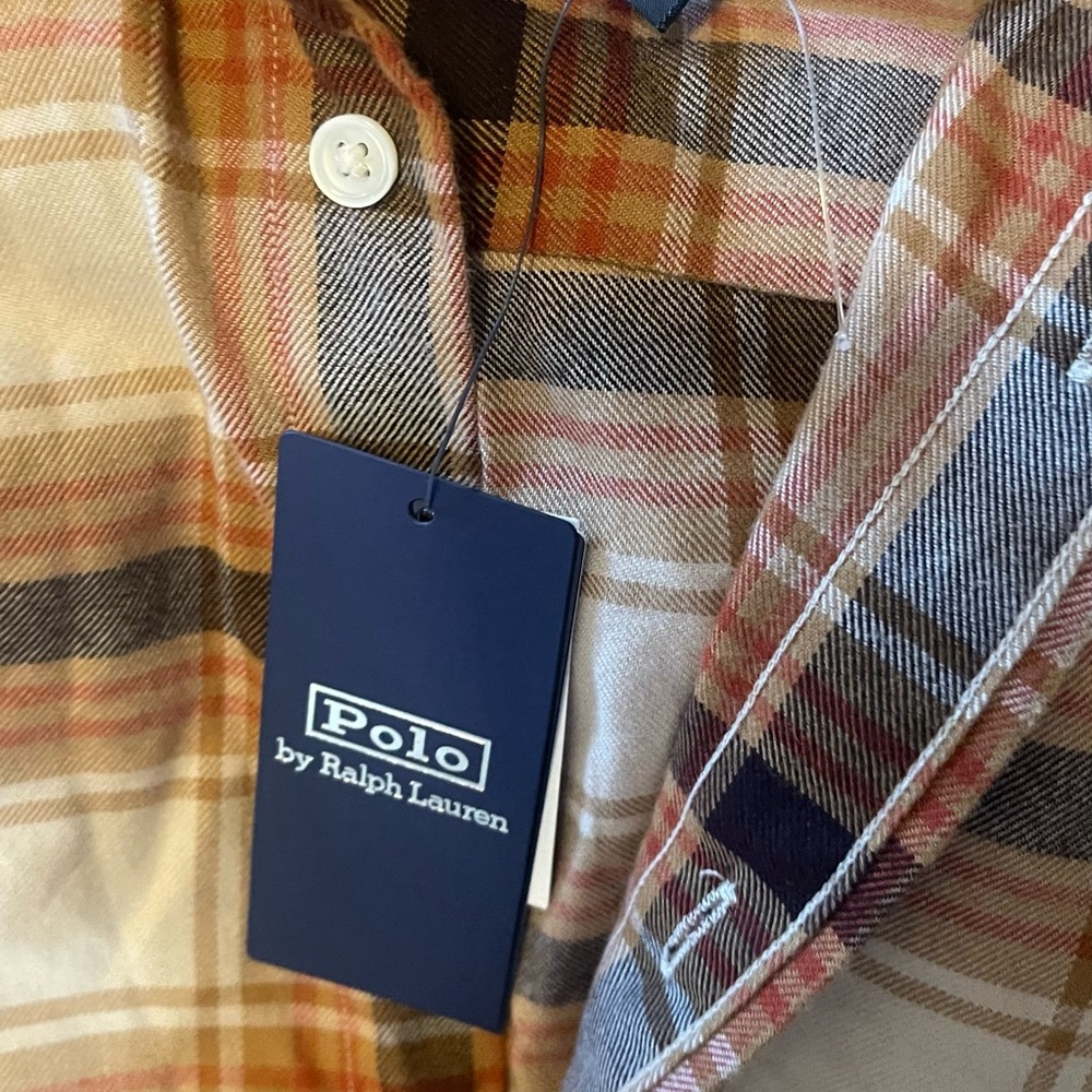 Ralph Lauren Tan and Orange Plaid Shirt - Picture 5 of 7